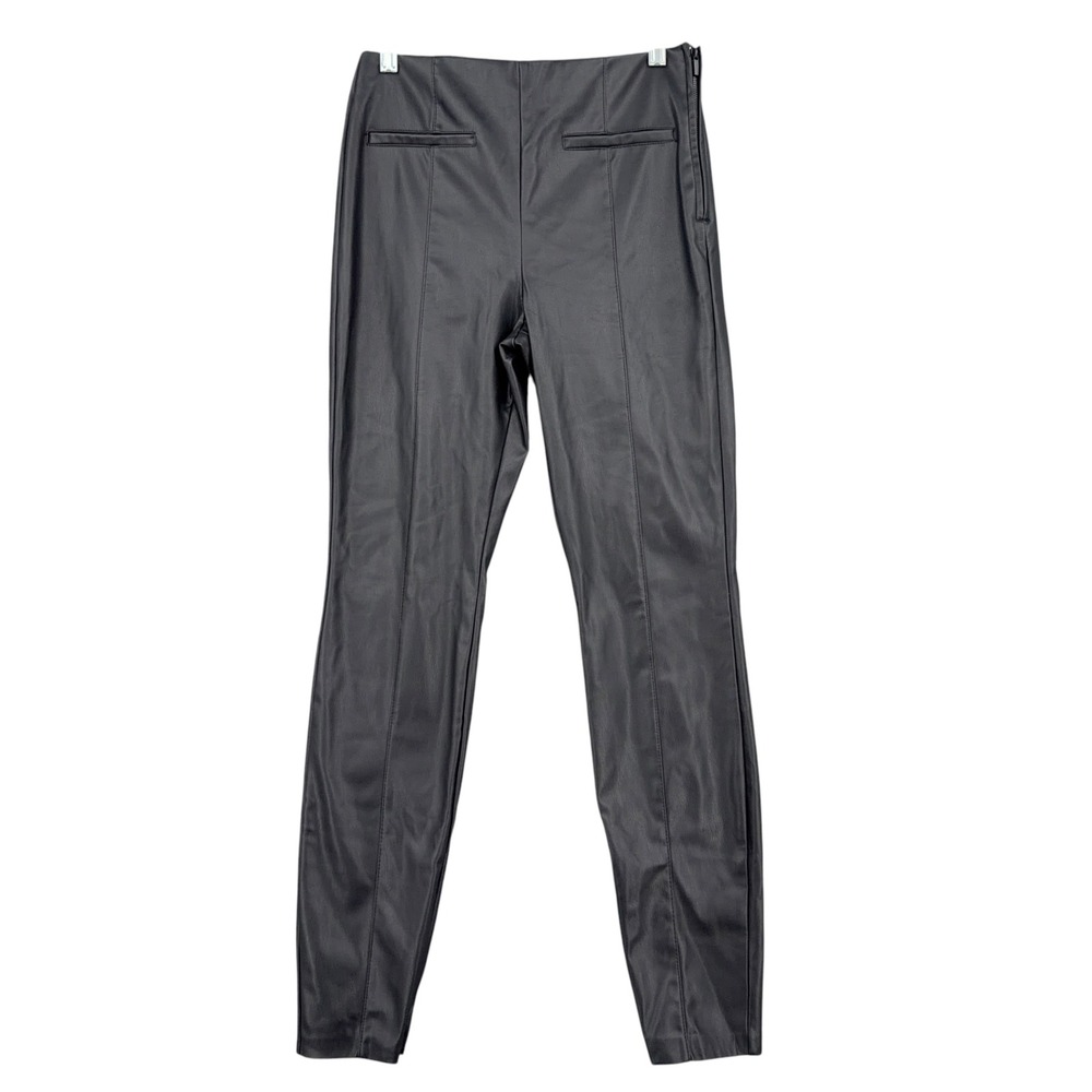 Zara Faux Leather Leggings Women Size M Polyurethane Black Side Zip Pant